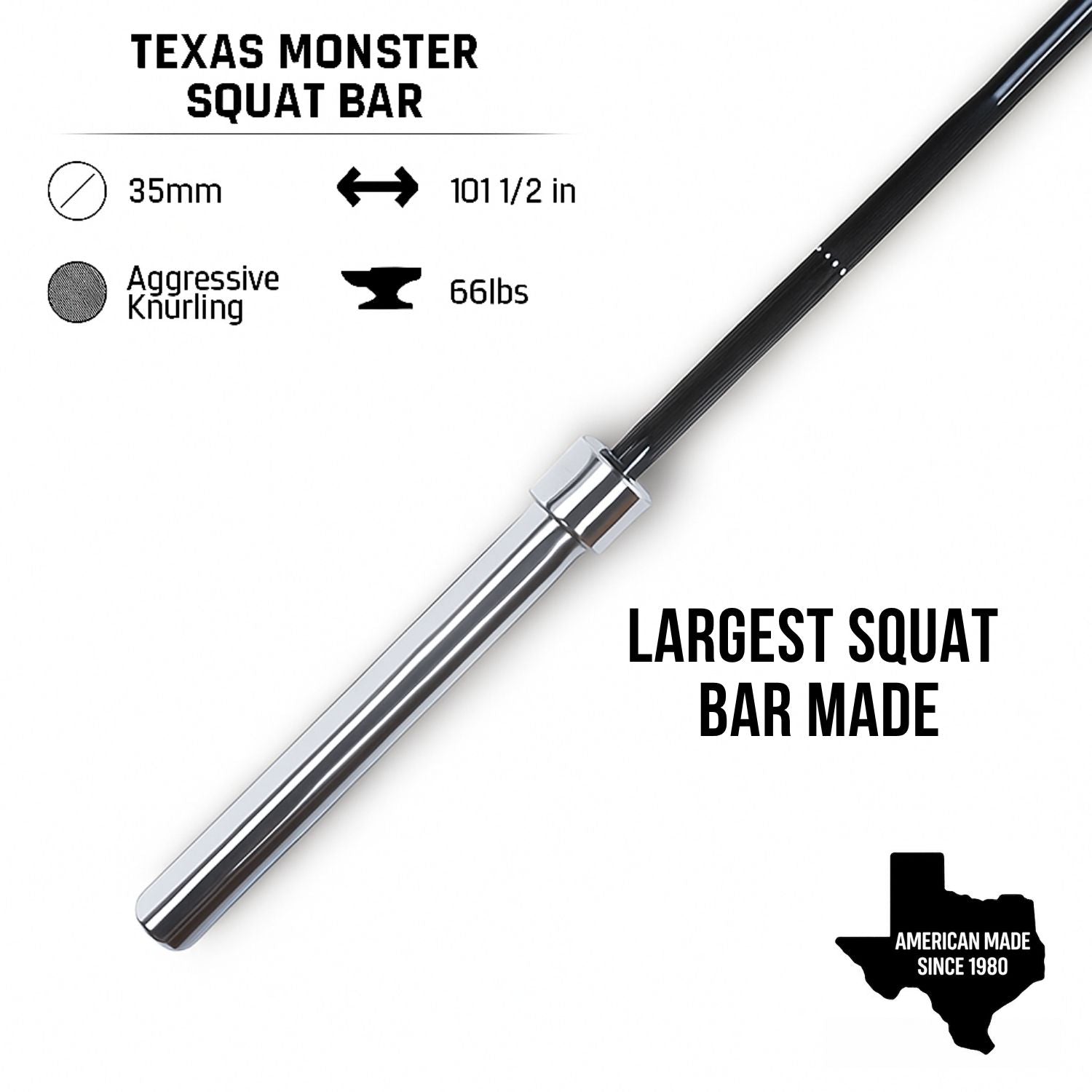 Monster Texas Squat Bar | 66lb / 30kg | Extreme Squat Stability