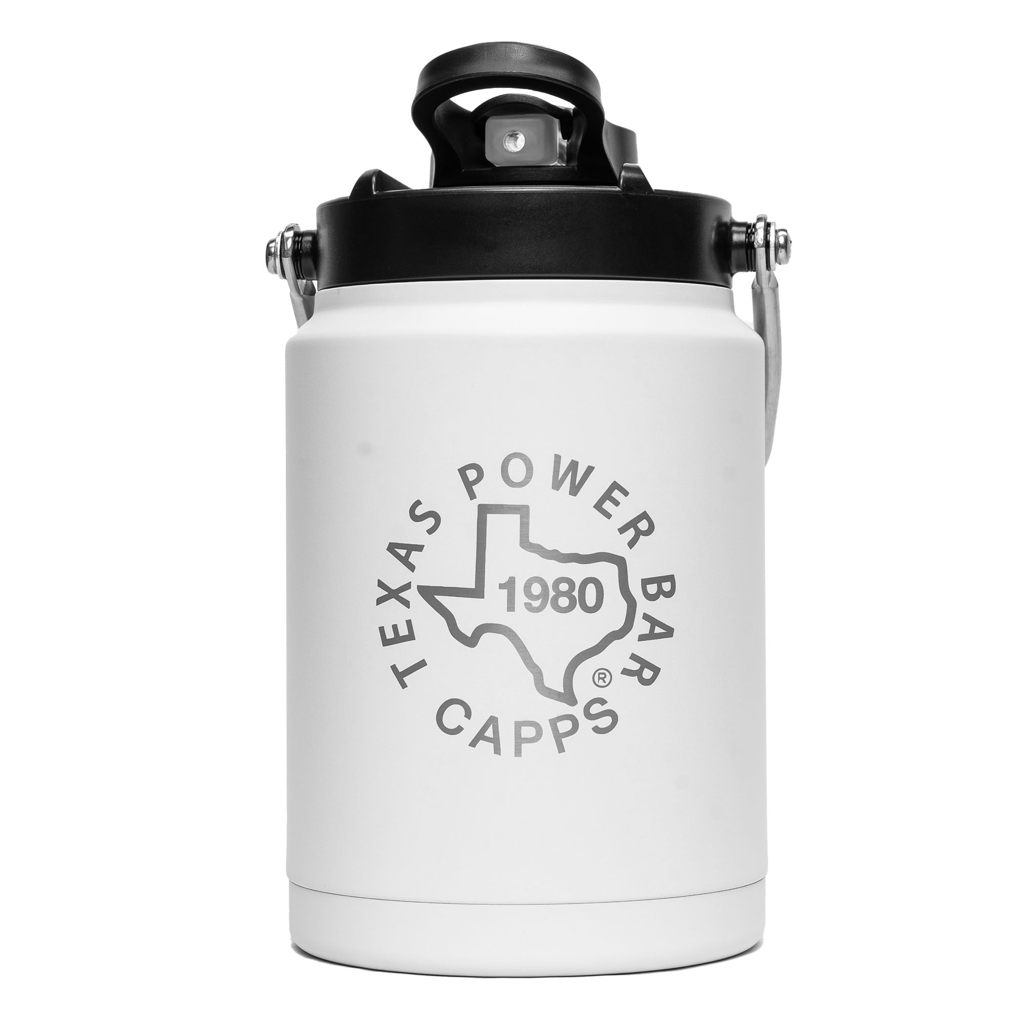 1/2 gallon stainleau steel jugs- Powder7coated and Pers balize with your store name!a13dtcomes3with9drink spoutsand handle