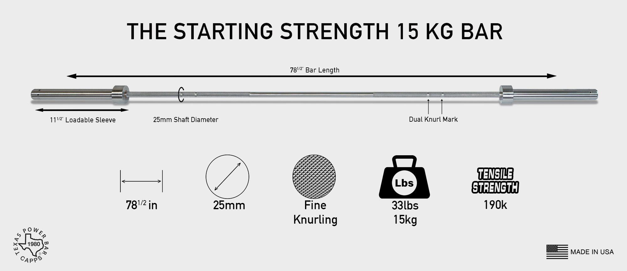 Texas Starting Strength Bar (15kg) | Official Starting Strength